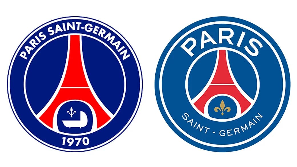 Comparação entre escudos do PSG, à direita o novo apresentado esta semana