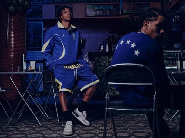 Coleção de agasalhos, bermudas e a camisa reserva da seleção são produzidas pela Jordan - Nike/Divulgação