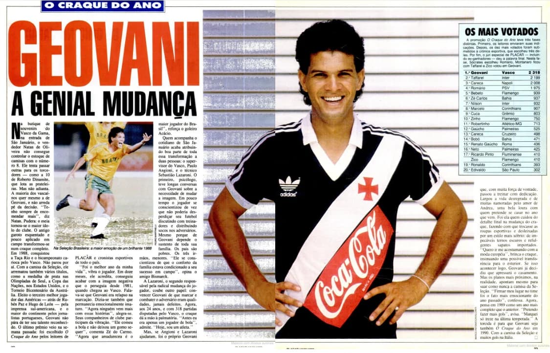 Geovani foi eleito o Craque do Ano de 1988, em edição de 17 março de 1989 (PLACAR)