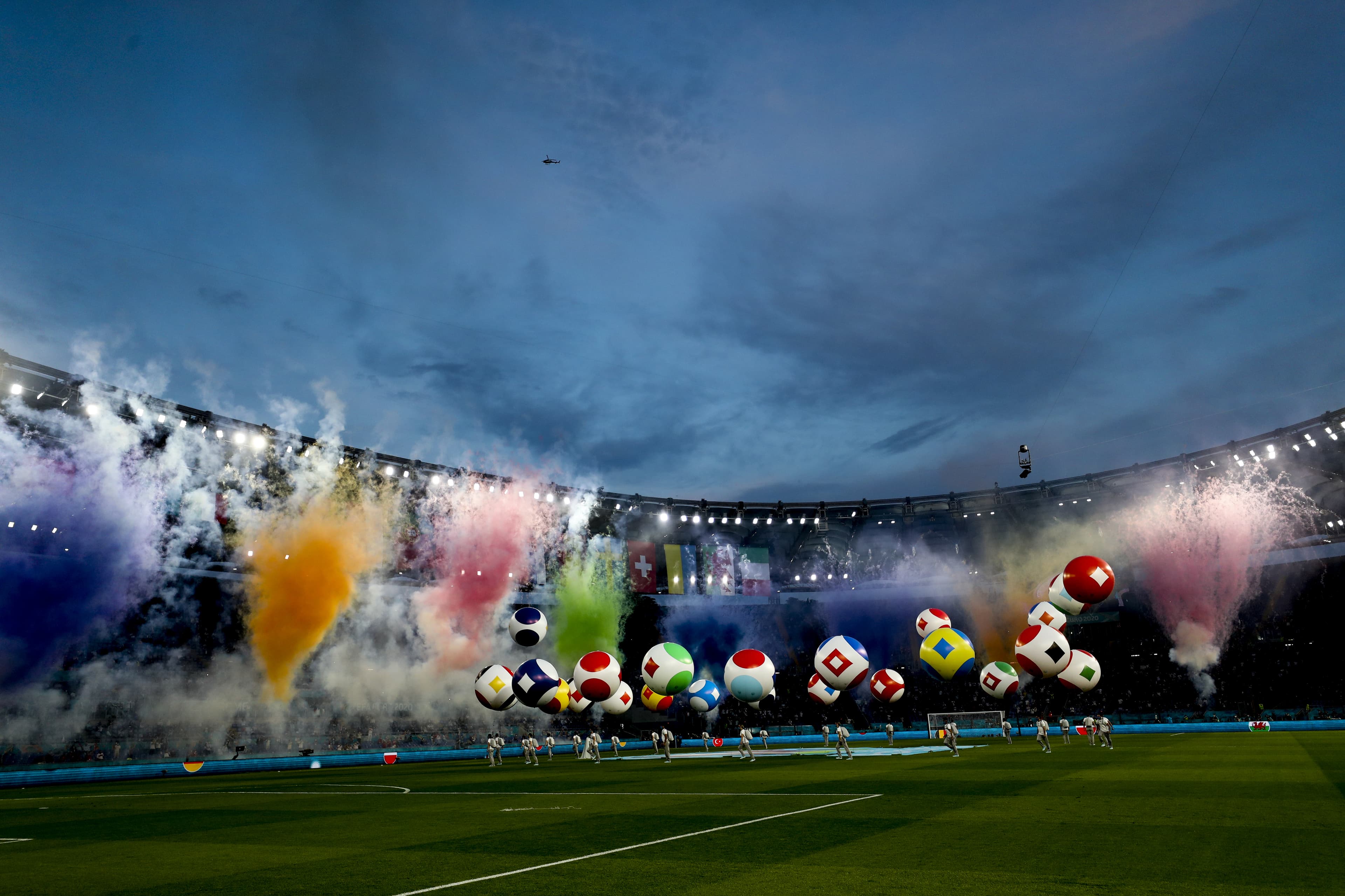 ROME, ITALY - JUNE 11: A view from the Stadio Olimpico during an opening ceremony of the tournament ahead of UEFA EURO 2020 Group A match between Turkey and Italy in Rome, Italy on June 11, 2021. (Photo by Ali Balikci/Anadolu Agency via Getty Images)