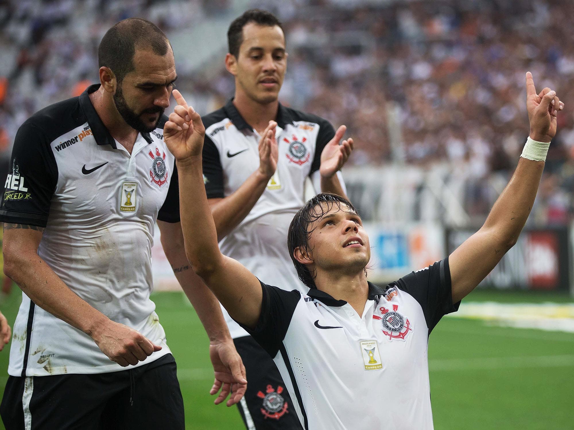 Angel Romero comemora seu segundo gol na partida entre Corinthians X Linense, neste sábado (19) na Arena Corinthians na zona leste de São Paulo, válida pelo Campeonato Paulista 2016