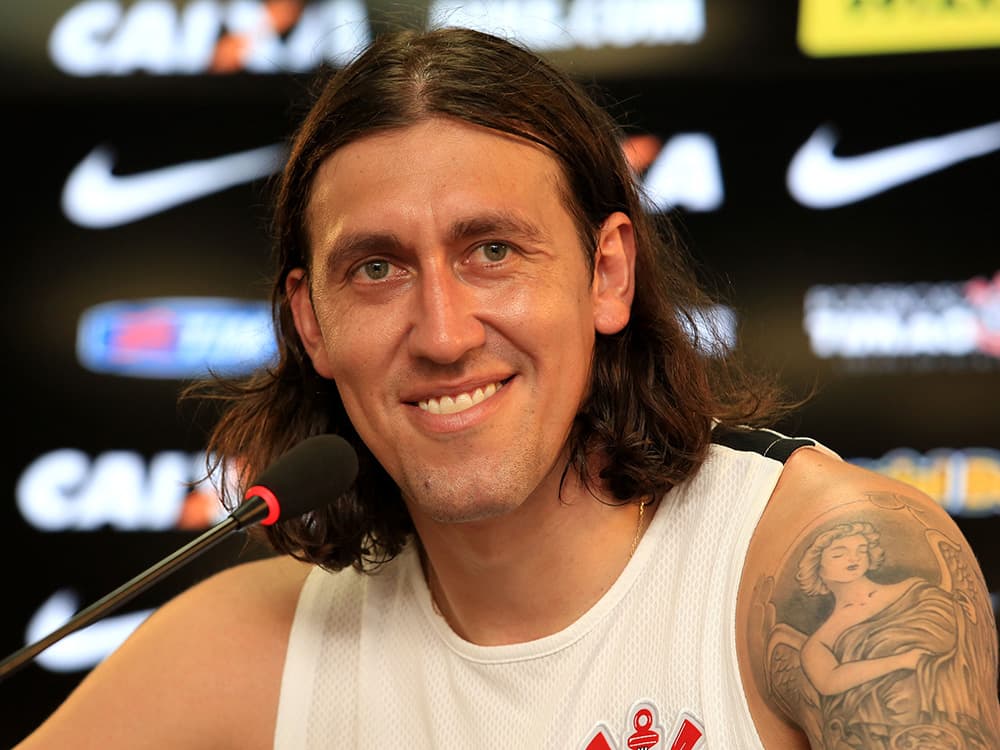 O goleiro Cássio durante coletiva de imprensa do Corinthians