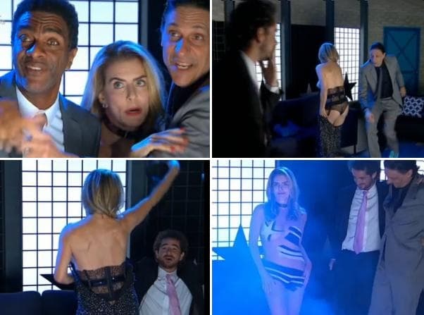 Maitê Proença tirou a roupa e exibiu o corpo pintado no programa "Extra Ordinários"