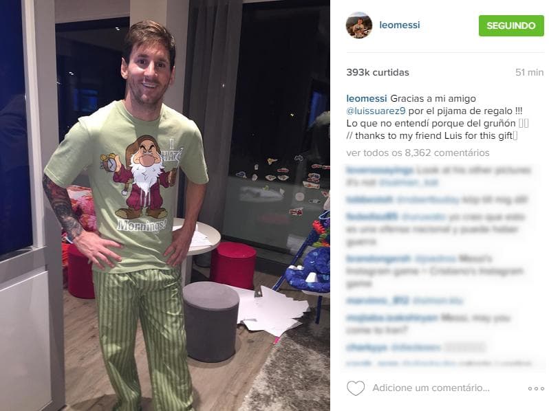 Lionel Messi brincou sobre o pijama que recebeu de Luis Suárez: "Por que o zangado?"