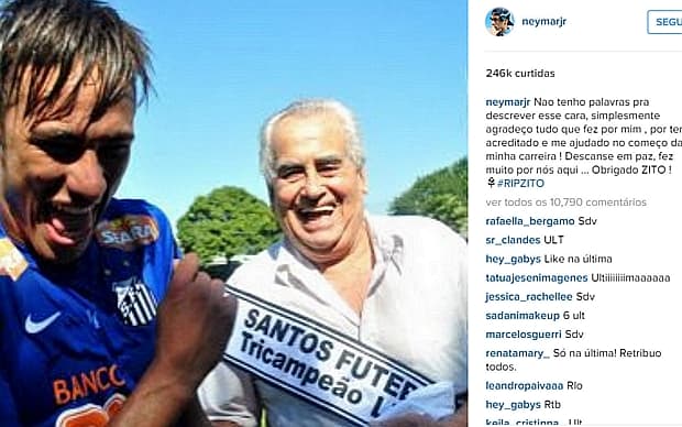 Neymar posta texto e foto em homenagem a Zito
