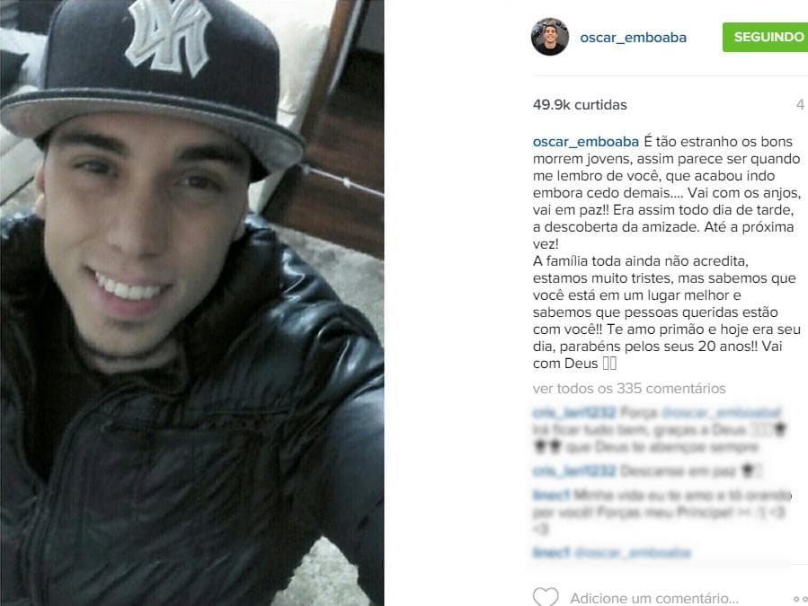 Oscar prestou homenagem ao primo Lucas, encontrado morto nesta sexta-feira