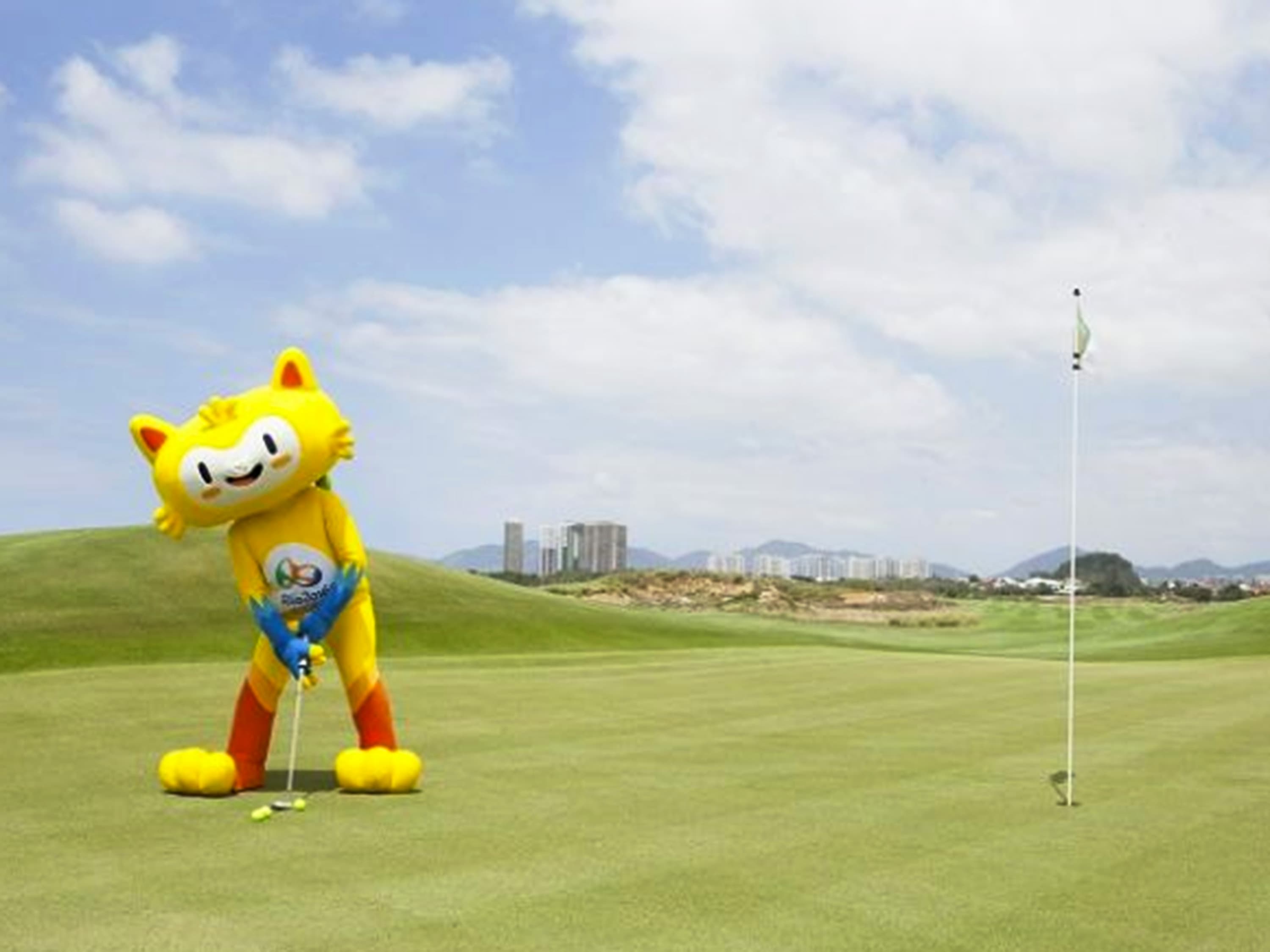 O mascote Vinicius inaugura o Campo Olímpico de Golfe, na Barra da Tijuca