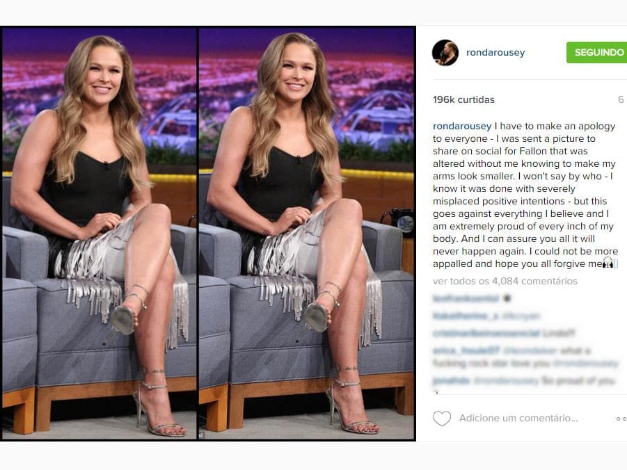 Ronda Rousey postou a imagem original e a retocada e disse não ter sido responsável por alteração