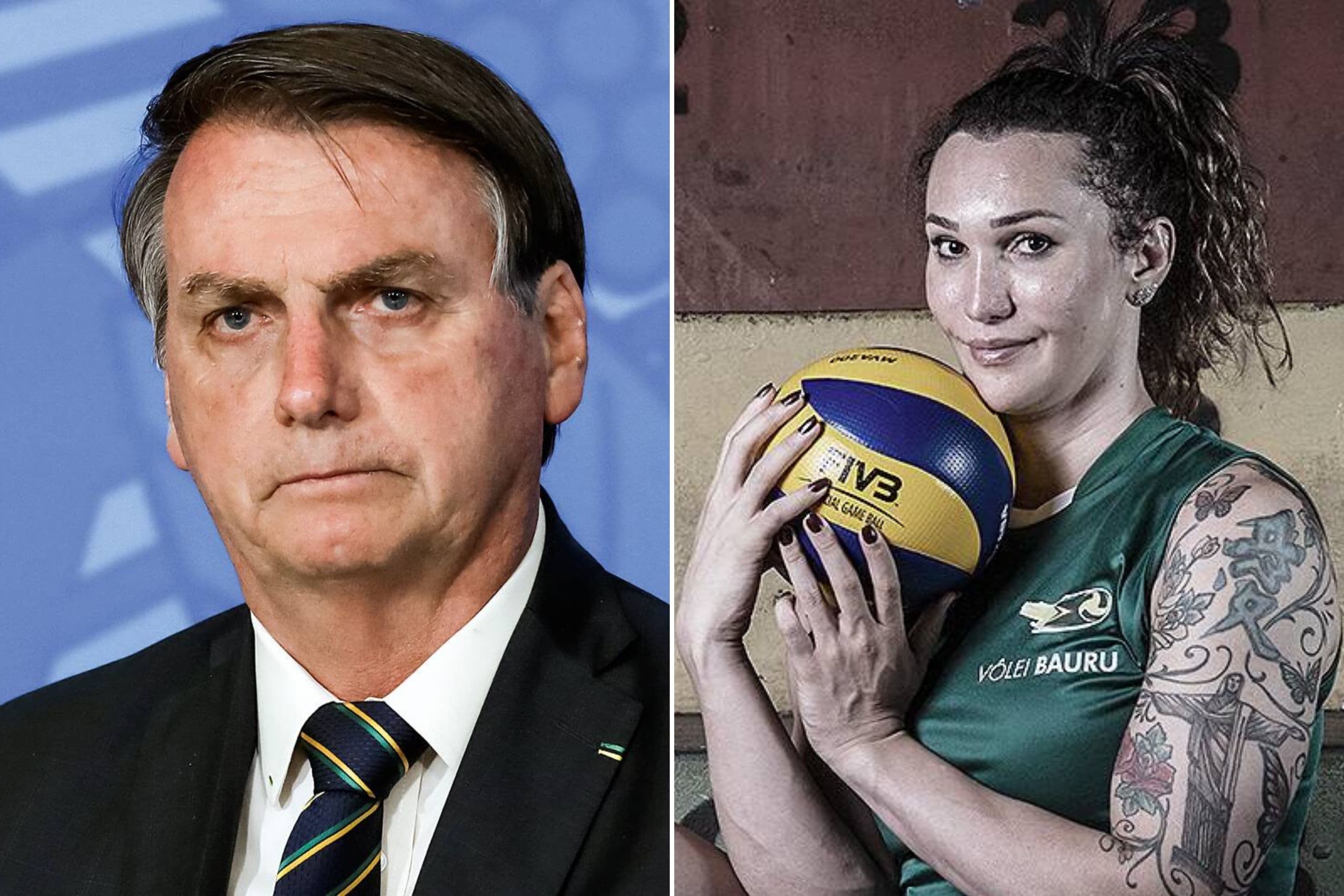 O presidente Jair Bolsonaro e a atleta trans de vôlei Tifanny