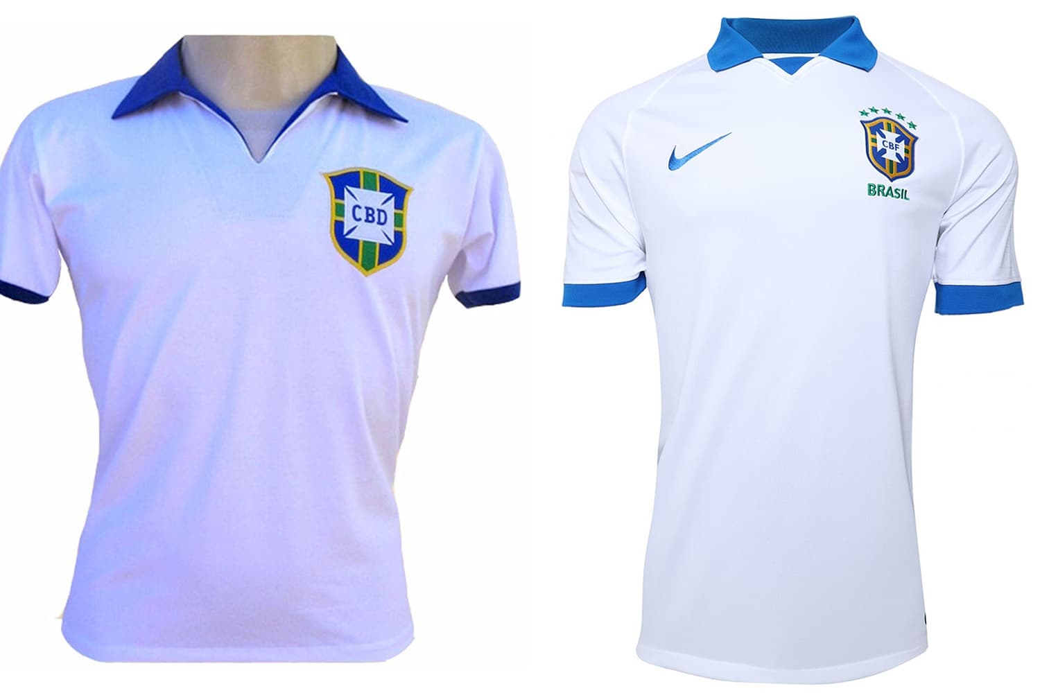 Camisa branca da Seleção Brasileira, de 1950 e de 2019