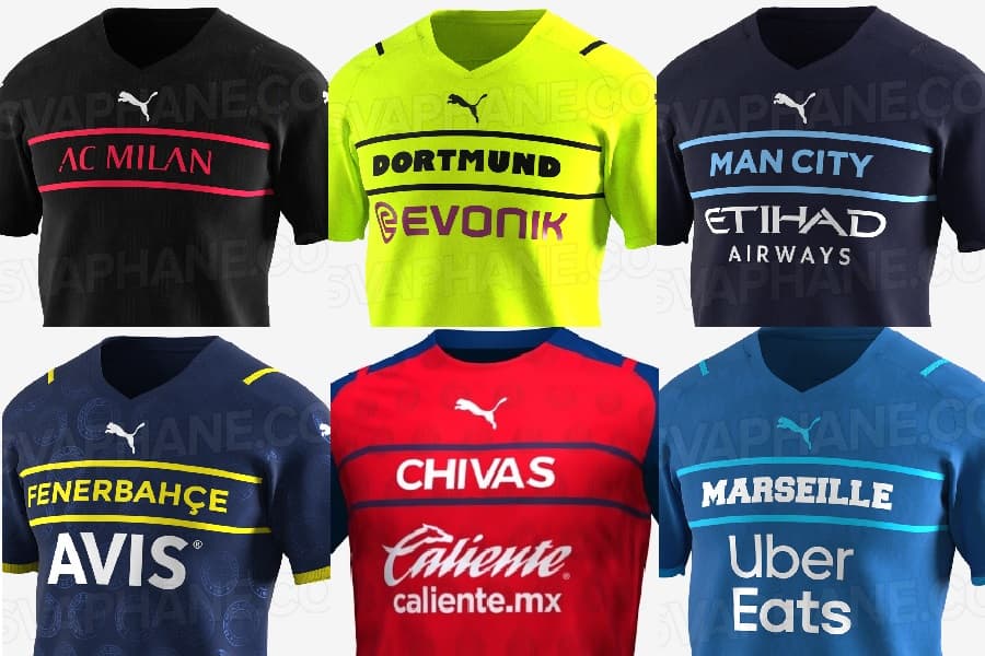Camisas de grandes da Puma, com o nome no lugar do escudo
