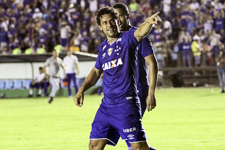 Fred comemorar ao marcar gol na partida contra o Tombense, válida pelo Campeonato Mineiro - 27/01/2018