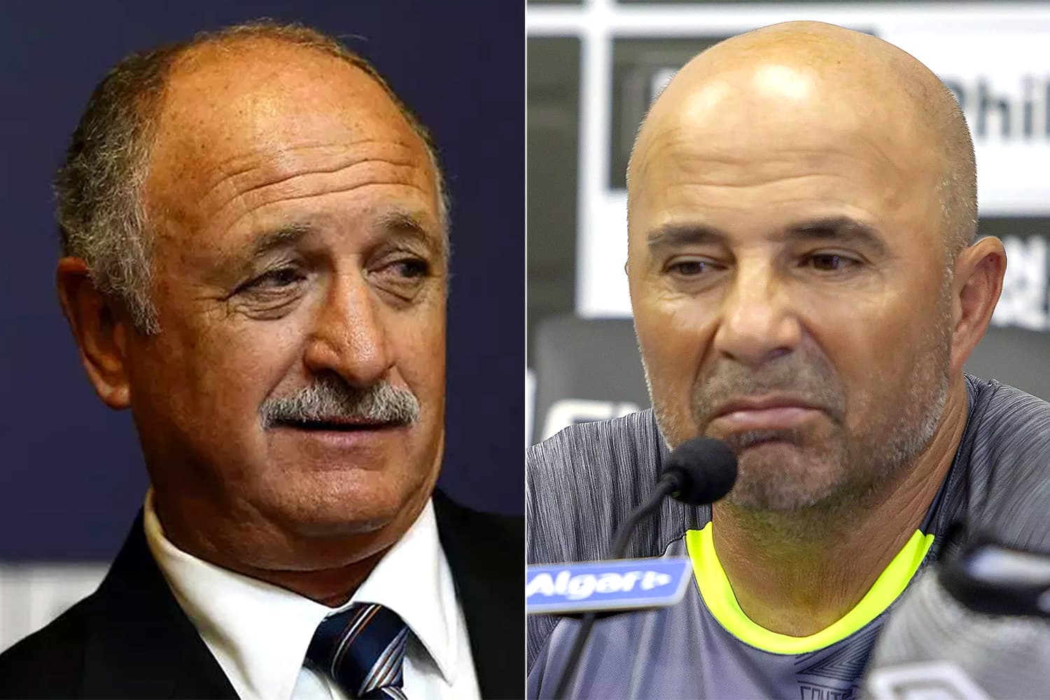 O técnico do Palmeiras Luiz Felipe Scolari, mais conhecido como Felipão, e o técnico do Santos, Jorge Sampaoli