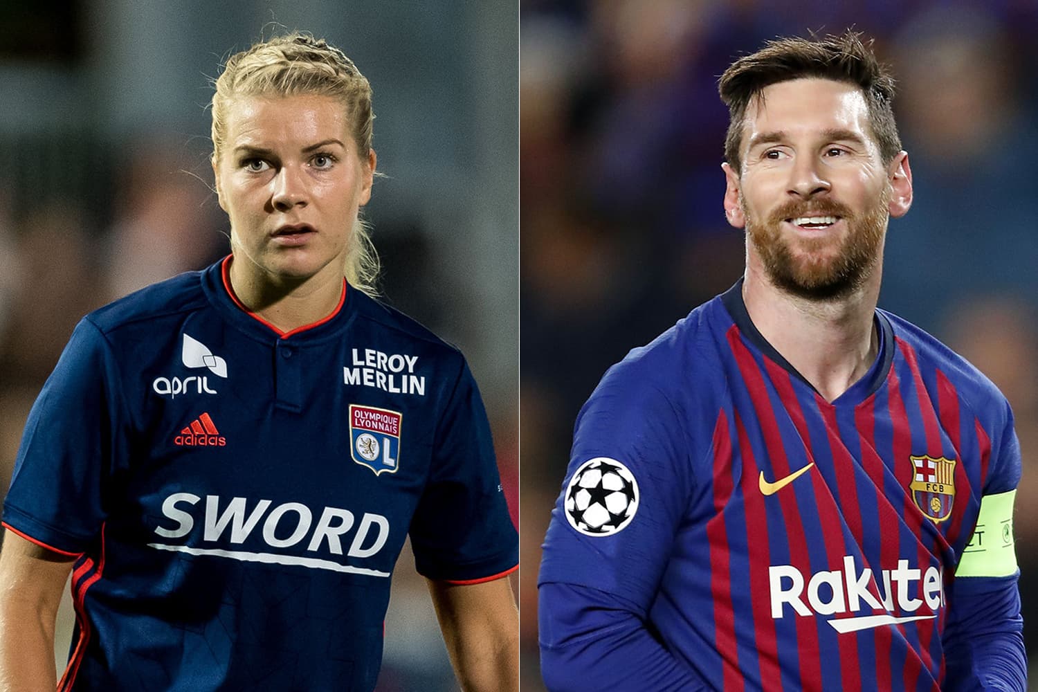 Ada Hegerberg, do Lyon, e Lionel Messi, do Barcelona