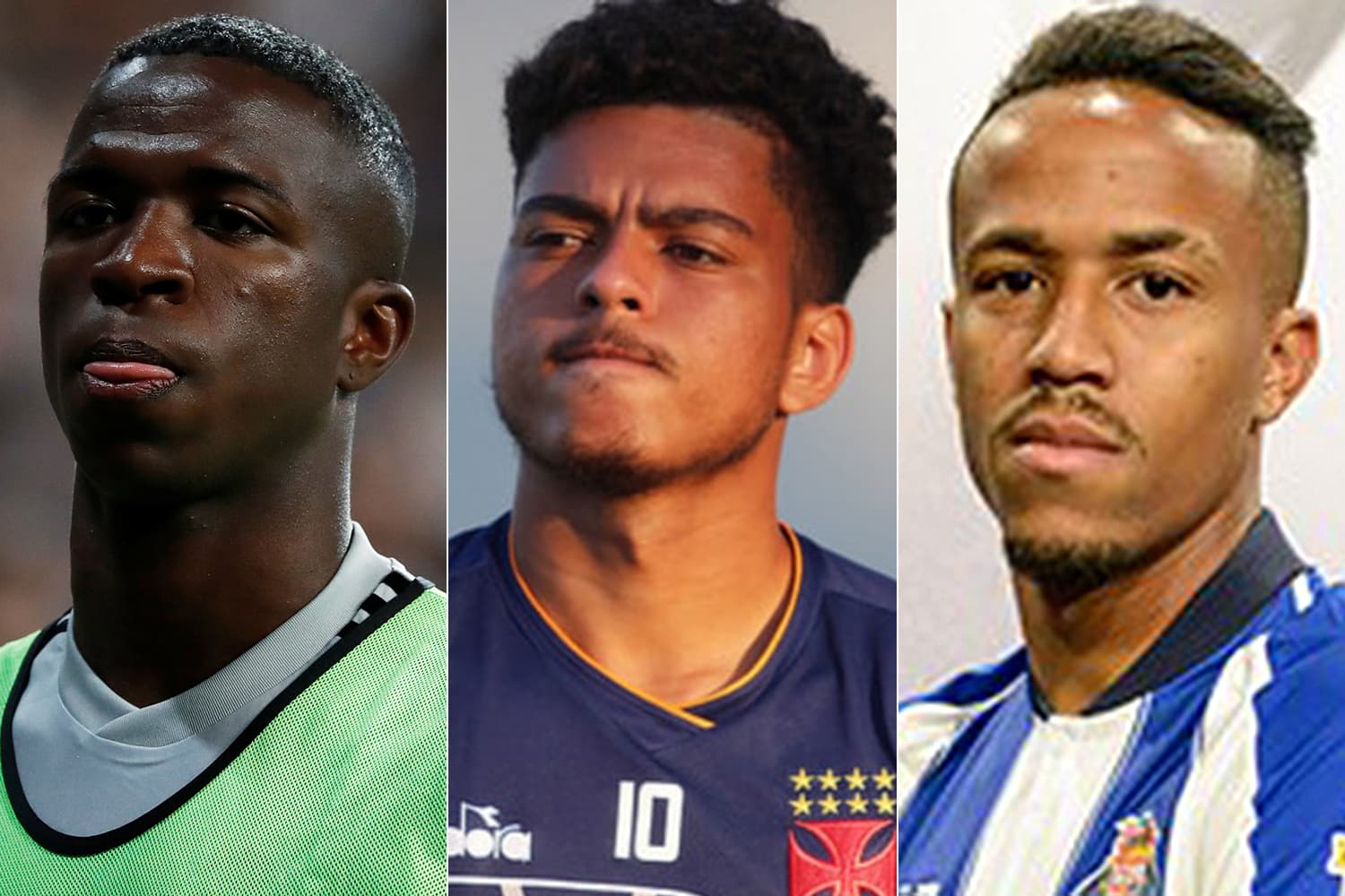 Vinícius Jr. do Real Madri, Evander do Midtjylland e Éder Militão do Porto FC