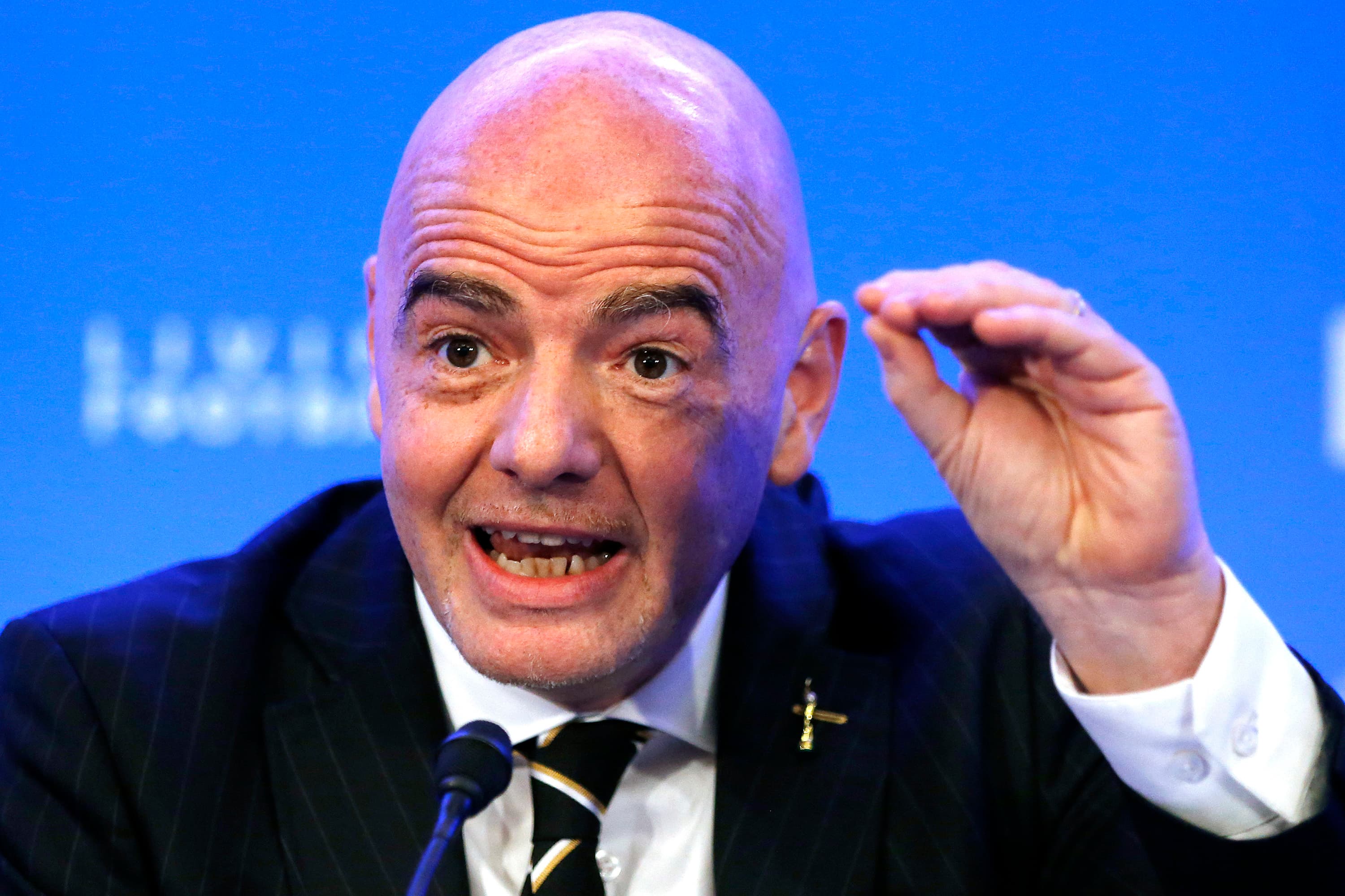 O presidente da Fifa, Gianni Infantino durante coletiva de imprensa após as reuniões do conselho da entidade em Miami, Flórida – 15/03/2019