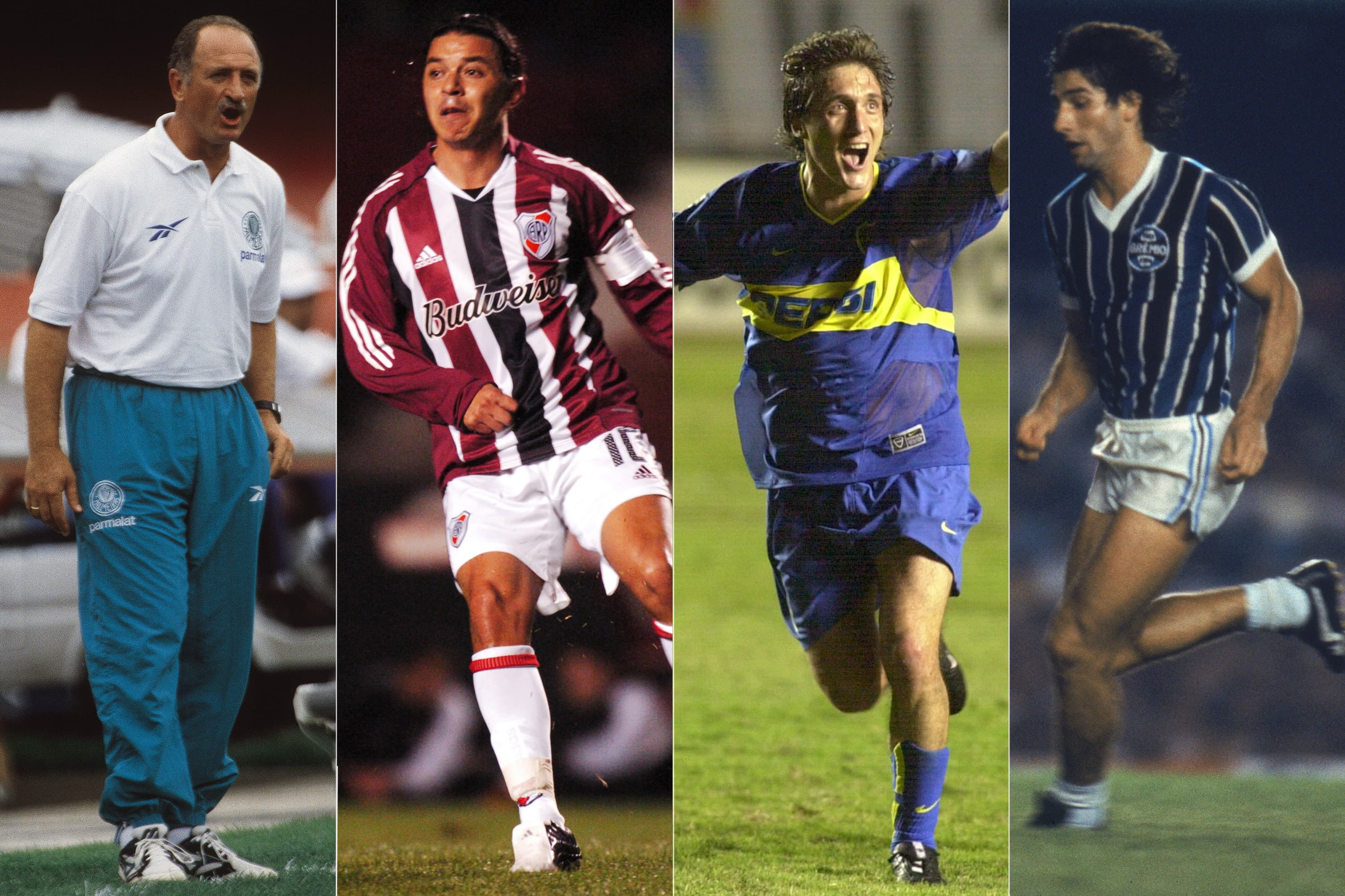 Felipão como treinador do Palmeiras em 1999, Marcelo Gallardo como jogador do River em 2005, Guillermo Schelotto como jogador do Boca em 2003 e Renato Gaúcho pelo Grêmio como jogador 1983