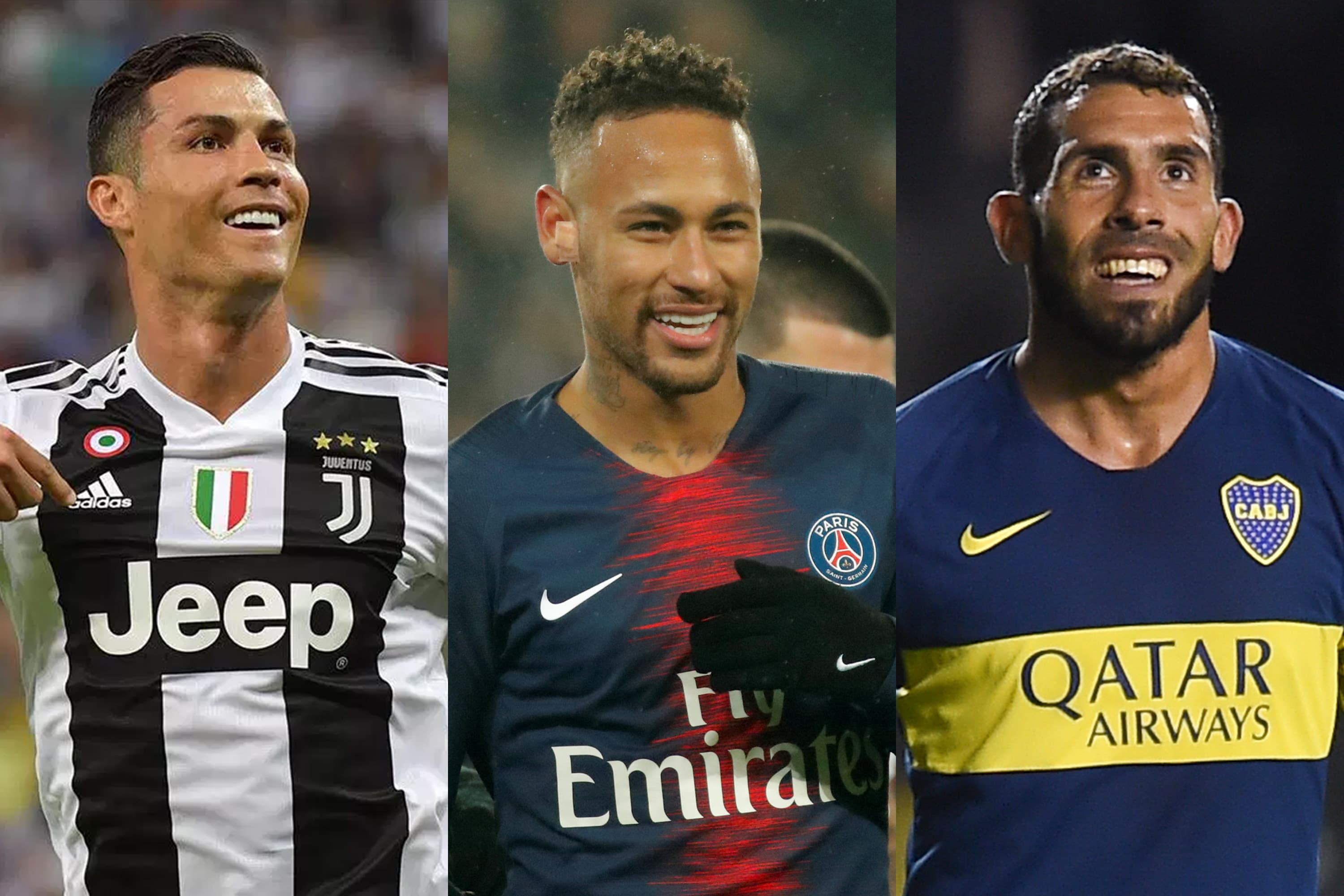 Cristiano Ronaldo, Neymar e Carlos Tévez