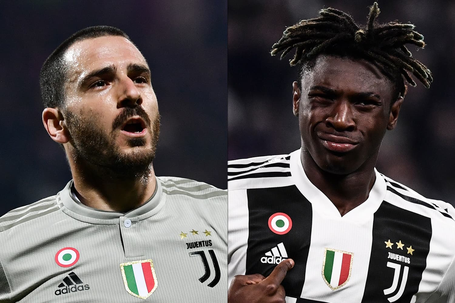Os jogadores da Juventus, Leonardo Bonucci e Moise Kean