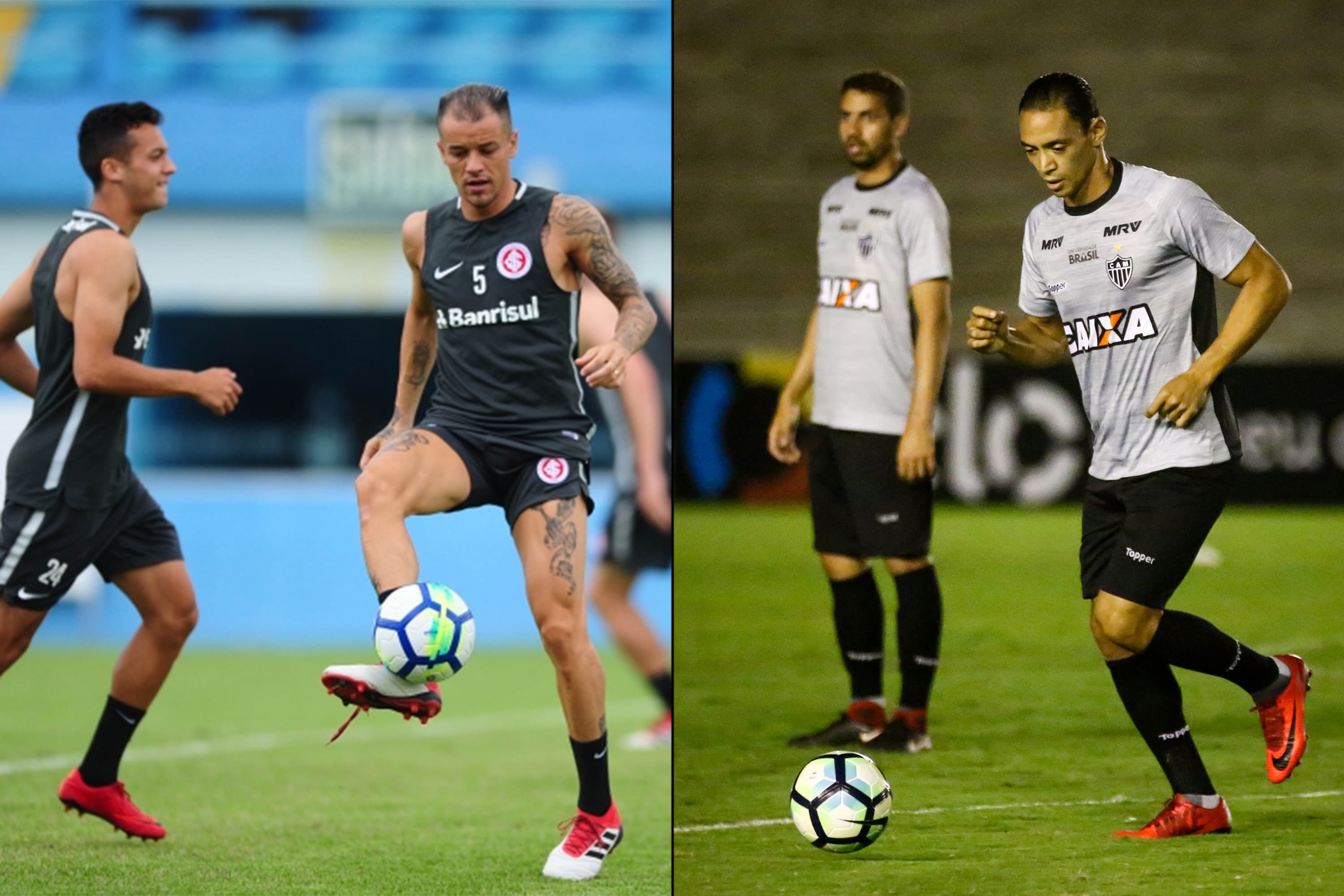 Atletas dos times Internacional e Atlético MG durante treinamento