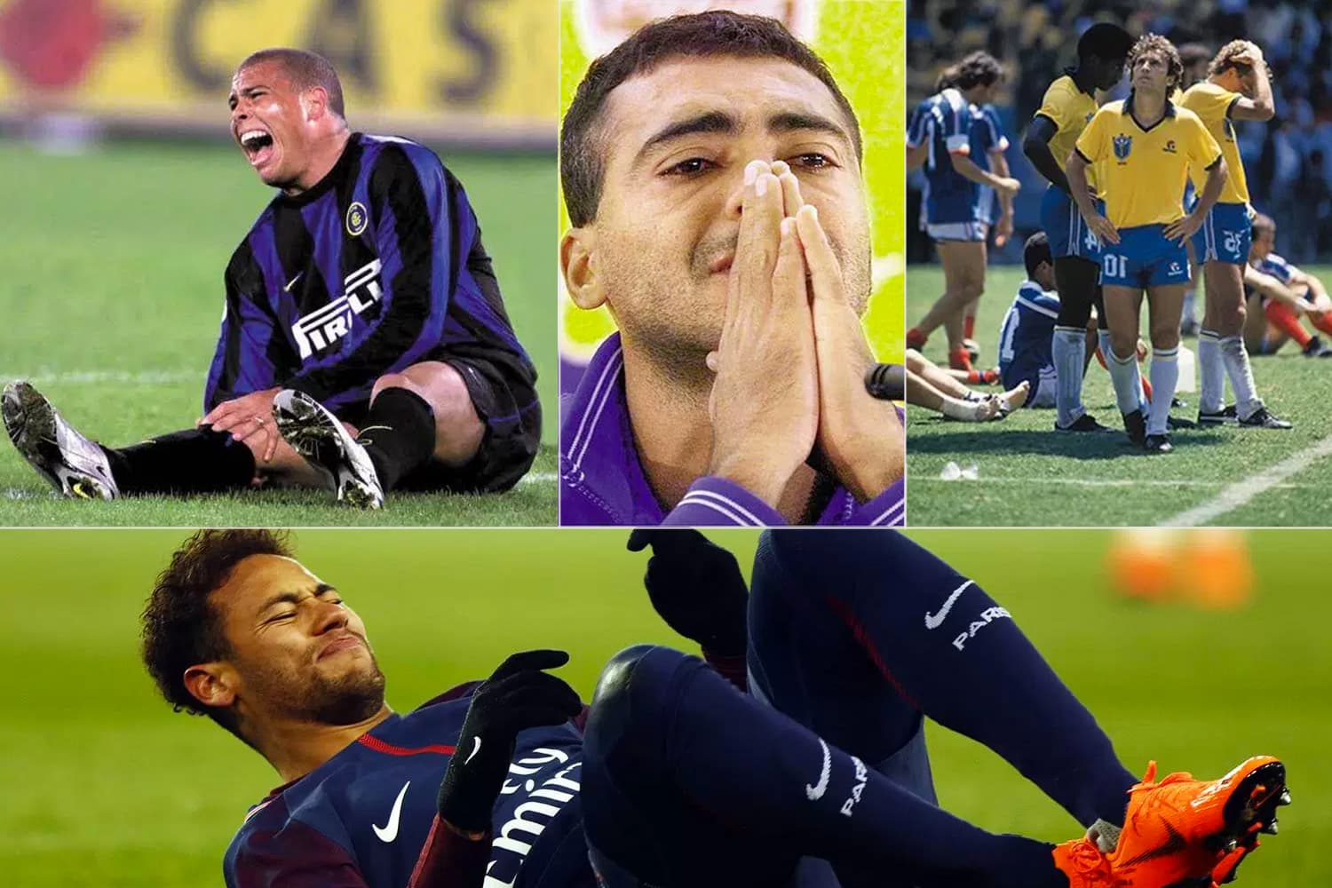Ronaldo, Romário, Zico e Neymar machucados antes da Copa do Mundo