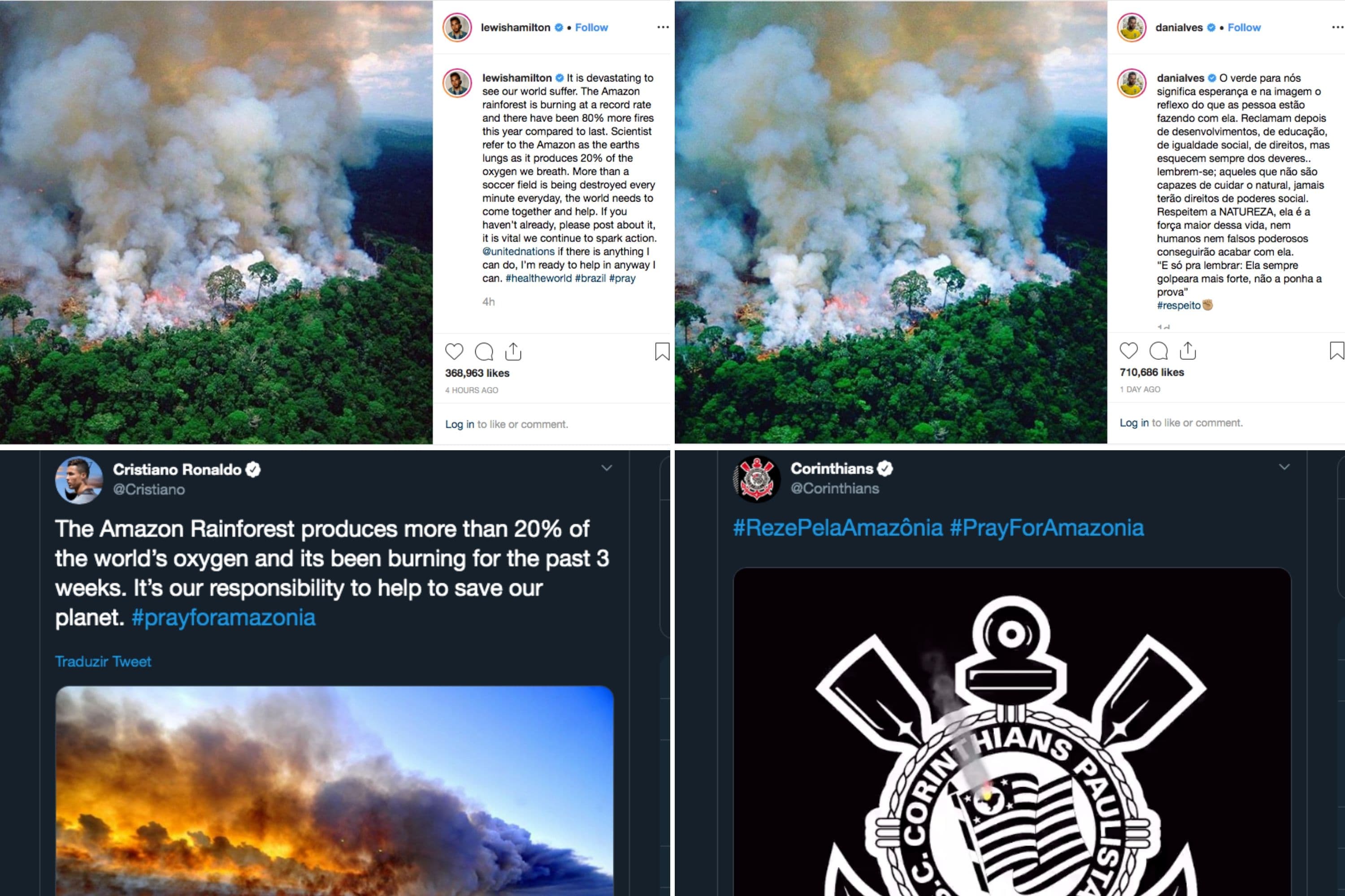 Esportistas e clubes se posicionam nas redes sobre as queimadas na Amazônia