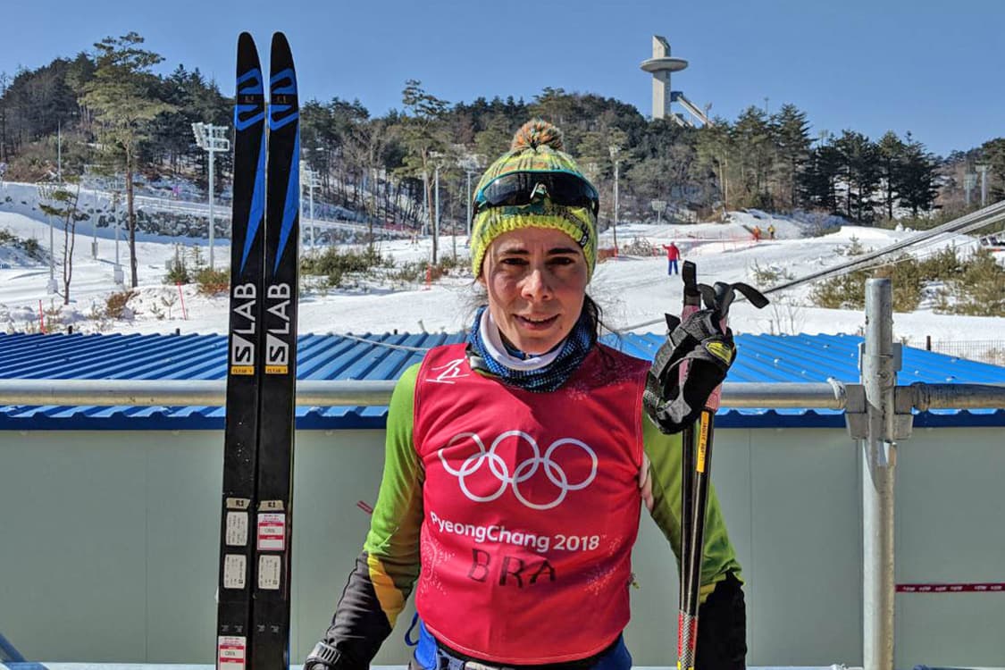 Jaqueline Mourão, atleta do esqui cross-country, durante treino antes da abertura dos Jogos Olímpicos de Inverno de PyeongChang