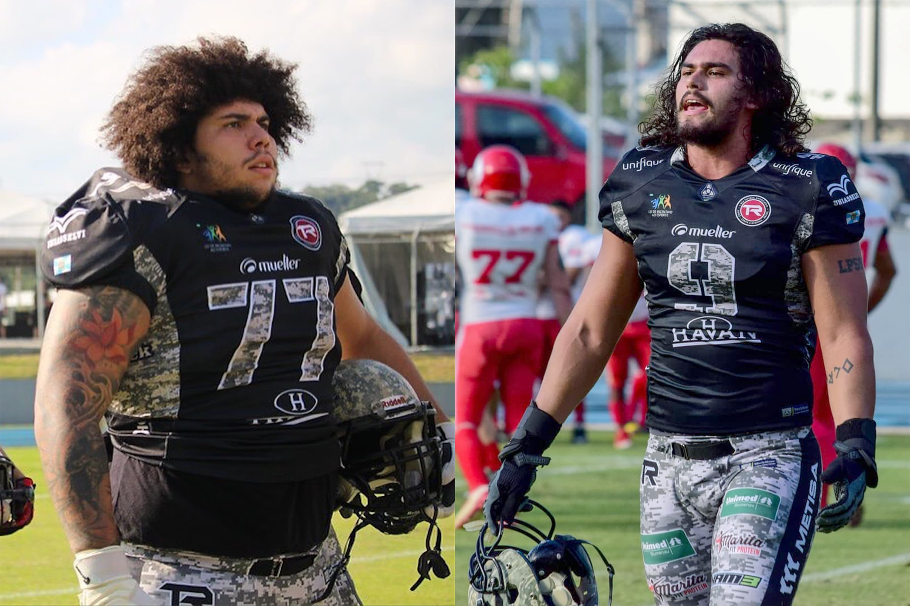 Otávio Amorim (esq.) e Luis Polastri foram selecionados para participar do NFL International Combine e podem se tornar jogadores da liga de futebol americano no futuro