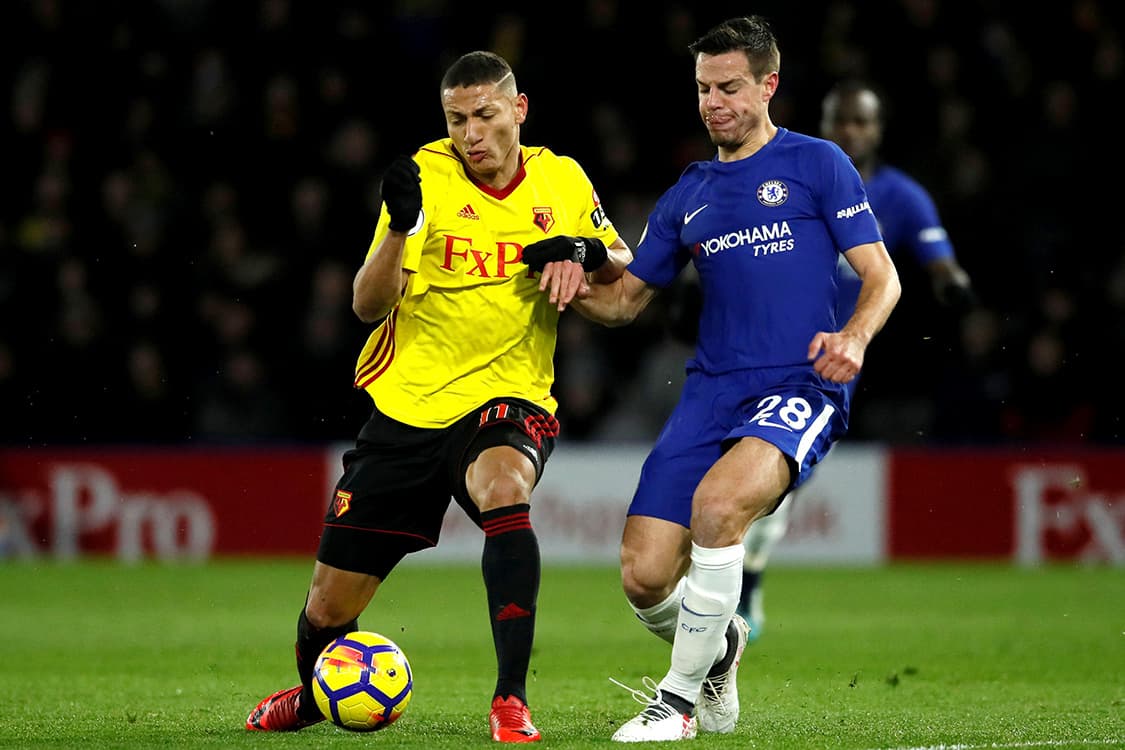 Richarlison, do Watford, durante partida contra o Chelsea