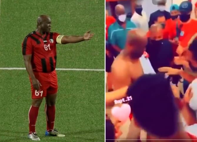 Ronnie Brunswijk em campo e distribuindo dinheiro no vestiário visitante