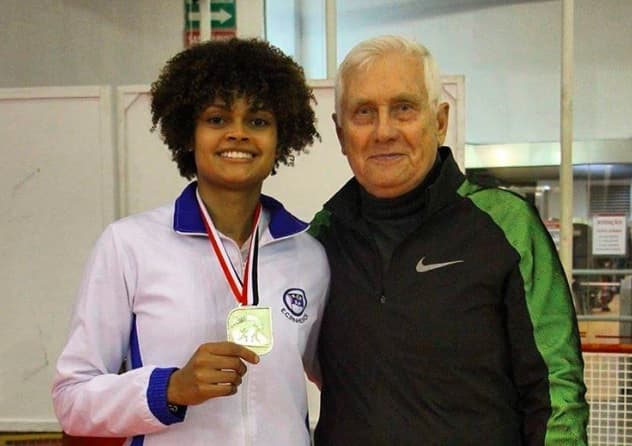 Técnico Gennady Miakotnykh com a atleta Ana Beatriz Bulcão
