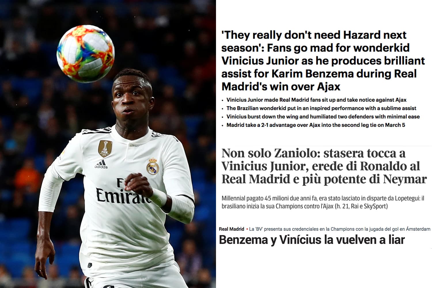 Imprensa europeia elogia desempenho do jogador brasileiro Vinícius Junior