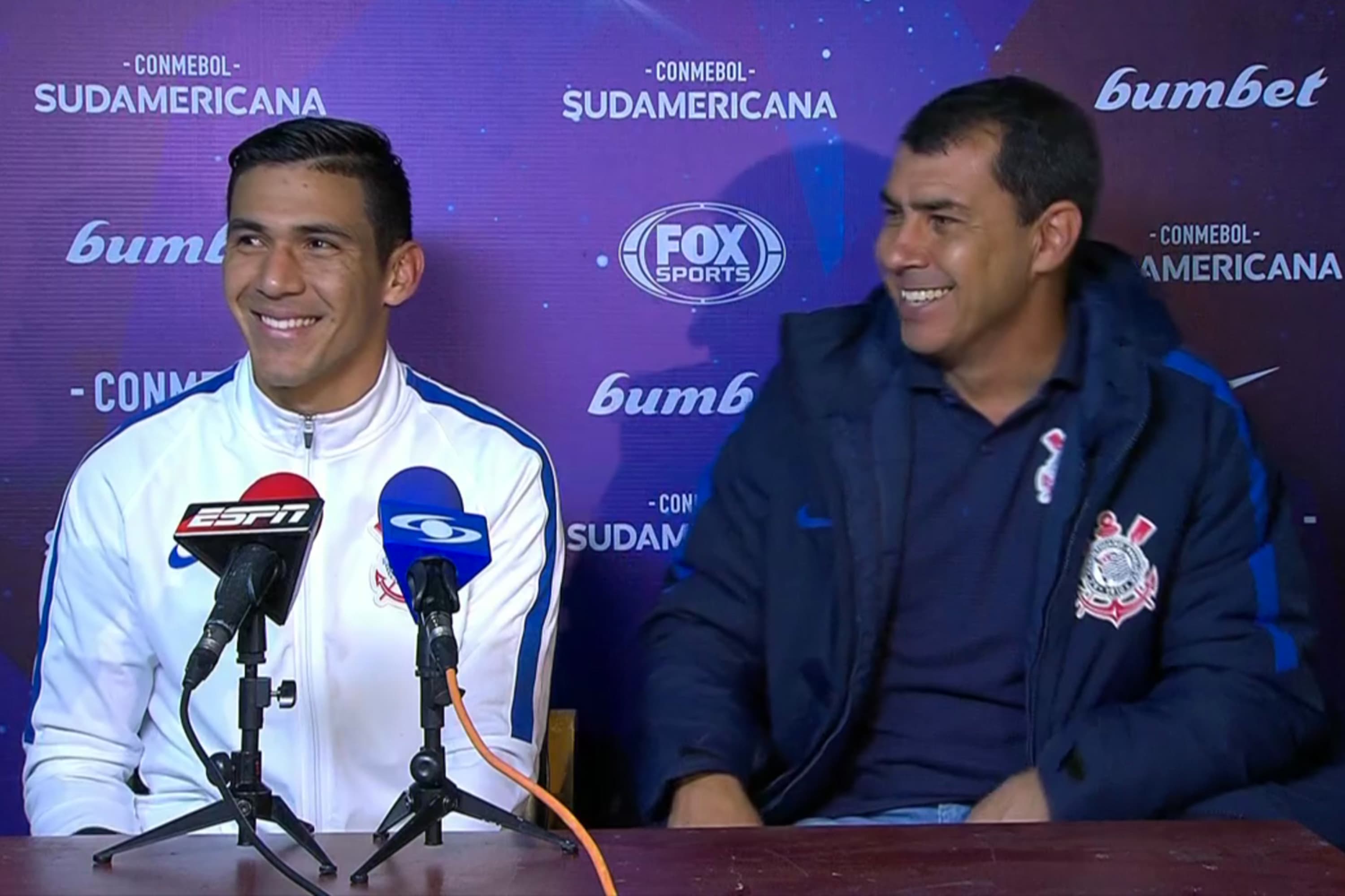Balbuena e Carille durante coletiva na Colômbia