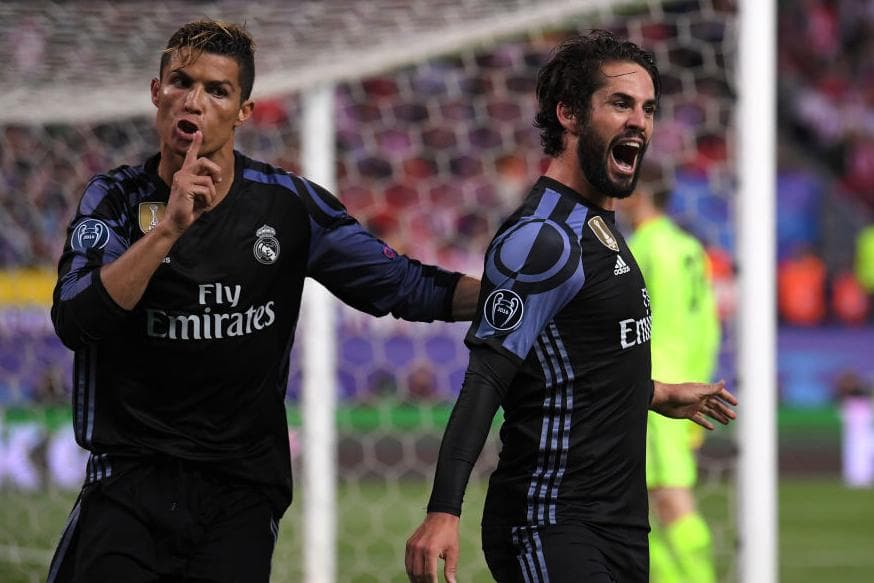 Cristiano Ronaldo e Isco na vitória sobre o Atlético de Madri