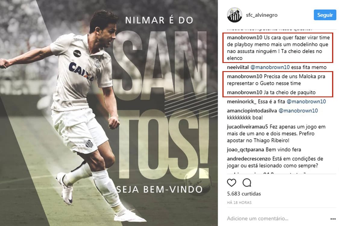 Comentário do rapper Mano Brown no post do Santos F.C