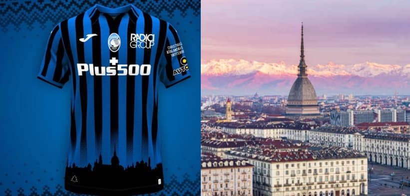 Camisa da Atalanta e a Mole Antonelliana de Turim