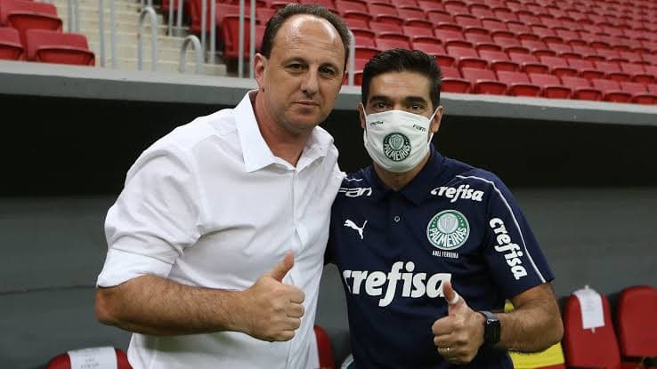 Rogério Ceni, técnico do São Paulo, e Abel Ferreira, do Palmeiras -