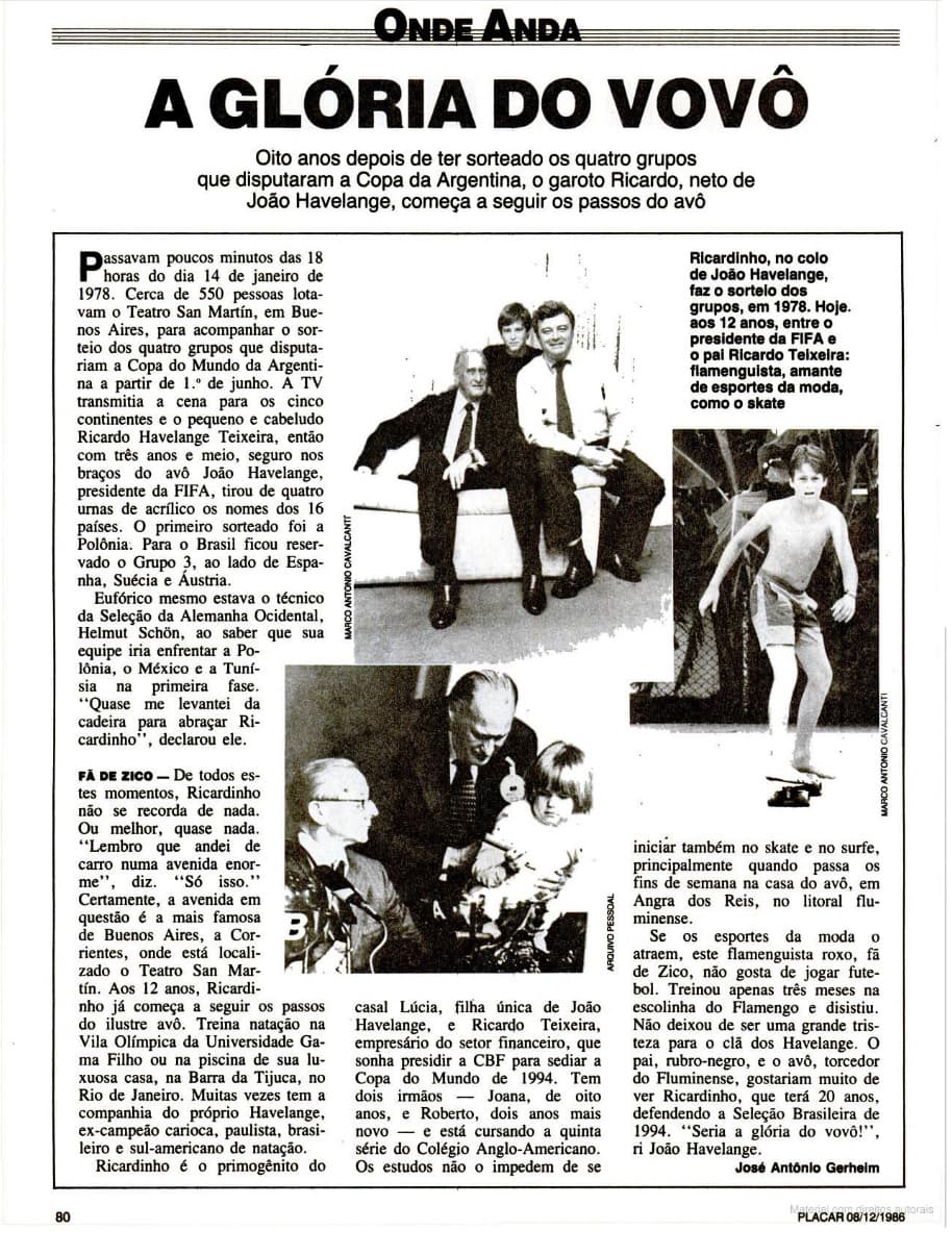 Matéria sobre a família Havelange Teixeira em 1986