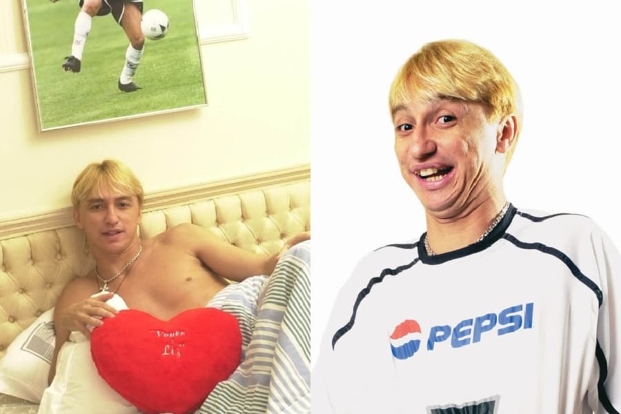 Paulo Nunes, do Corinthians, deitado na sua cama, segurando um coração de pano, em homenagem a sua esposa Liz -