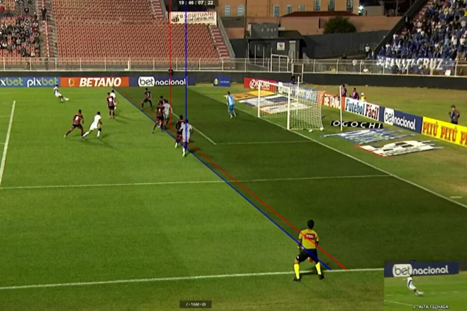 Linhas traçadas pelo VAR que decidiram pela anulação do gol -