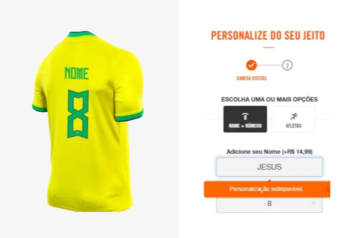 Nome 'Jesus' atualmente aparece vetado nas possibilidades de personalização -