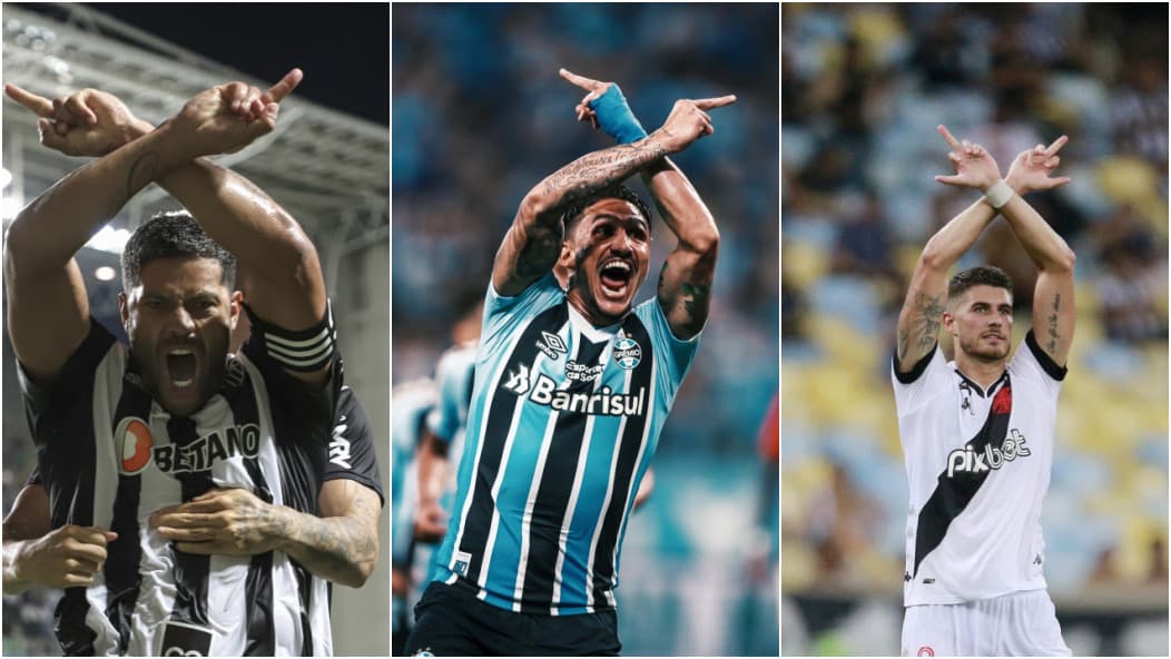 Hulk, Vina e Pedro Raul comemoram com o dedo para o alto -