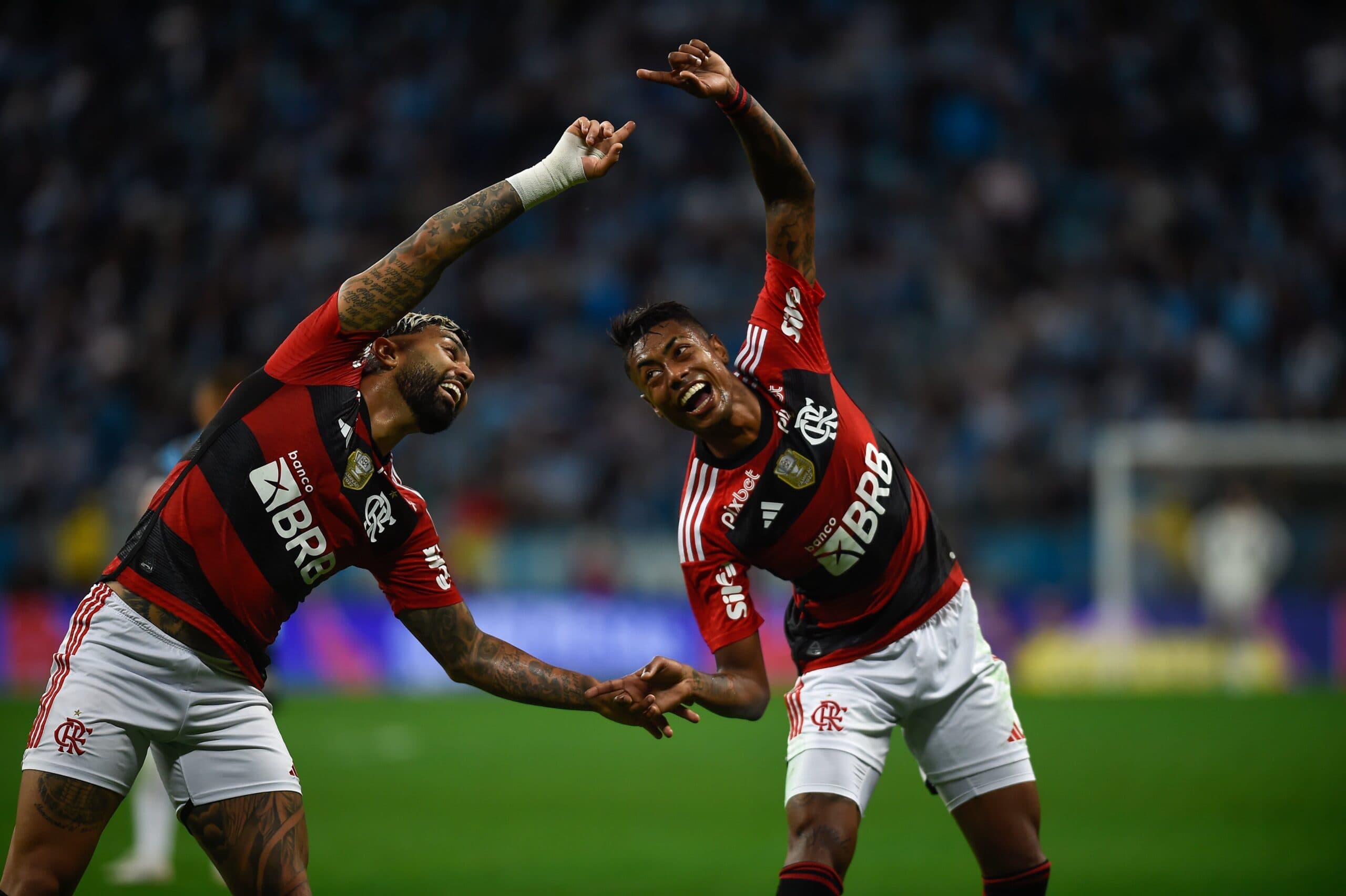 Gabigol e Bruno Henrique, a dupla histórica do Flamengo, brilhou no sul -Marcelo Cortes/CRF