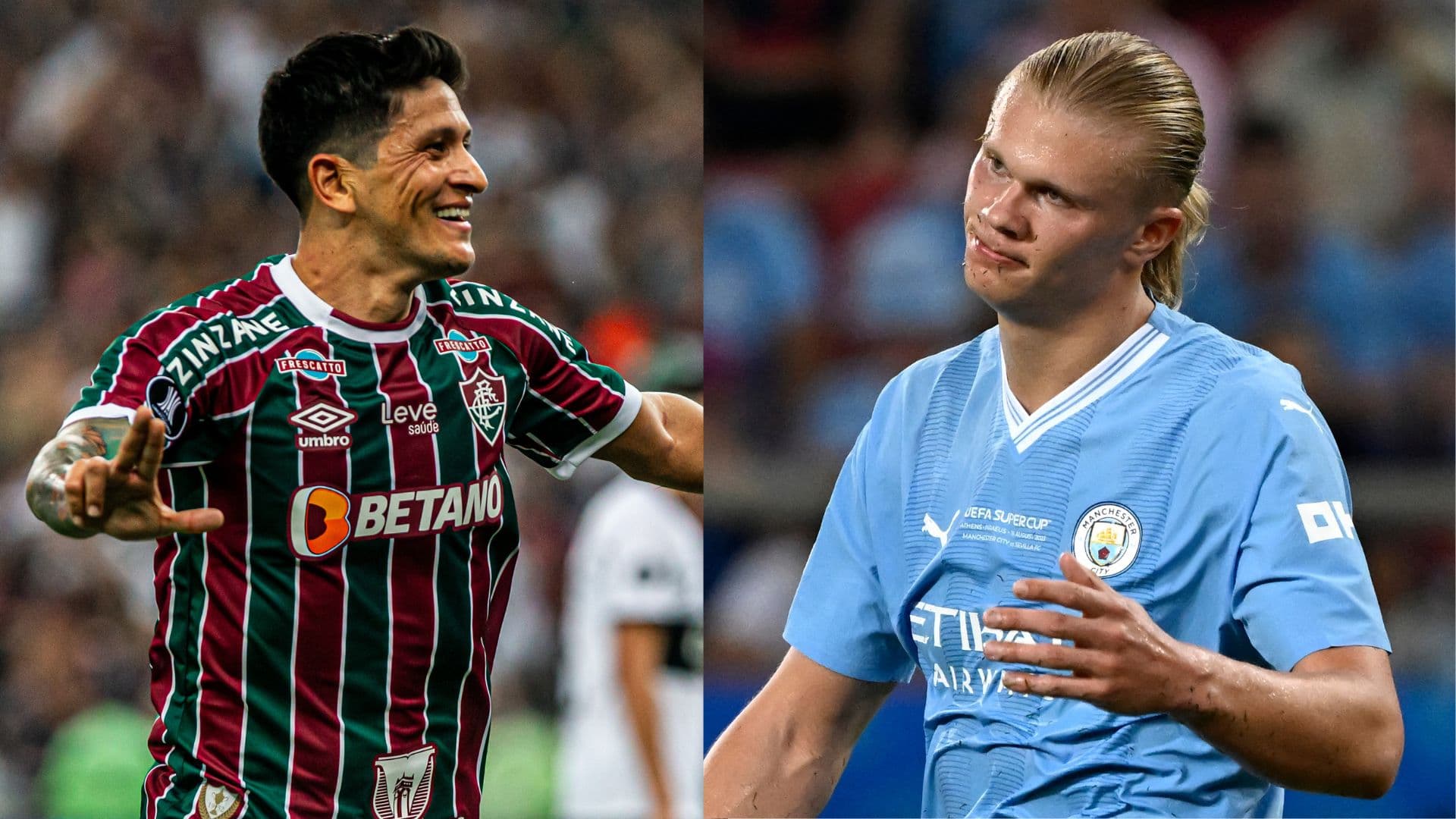 Cano, do Fluminense, e Haaland, do Manchester City - Marcelo Gonçalves/Fluminense e Aris Messinis/AFP Montagem PLACAR
