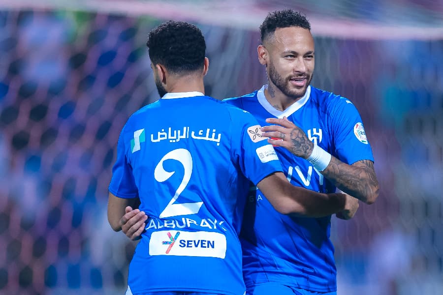 Neymar comemora um dos seis gols do Hilal na partida - Al-HIllal/Divulgação