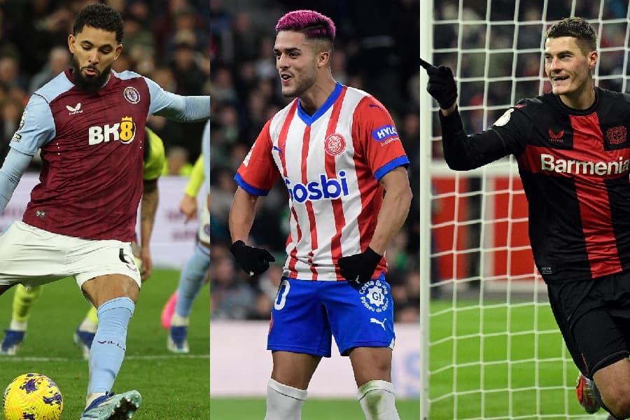 Douglas Luiz (Aston Villa), Yan Couto (Girona) e Schick (Leverkusen) são destaques da temporada europeia - Montagem sobre AFP