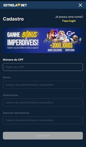 cadastro na estrela bet