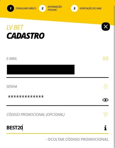 formulário de cadastro LVbet