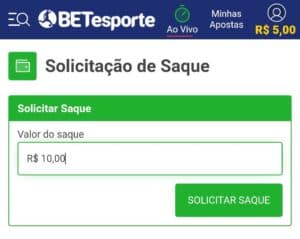 tela de saque da betesporte