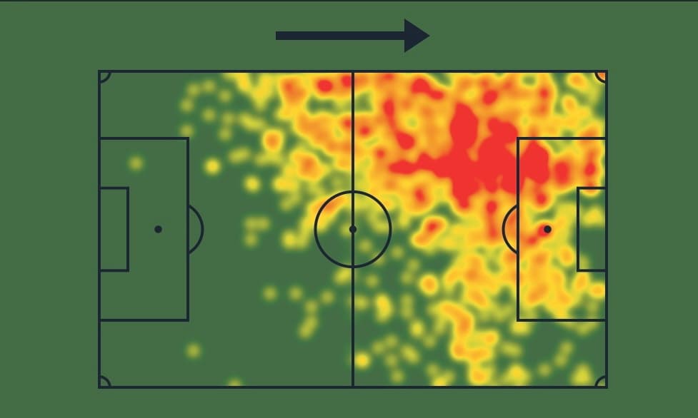 Mapa de calor de Mbappé na Ligue 1 desta temporada - Sofascore